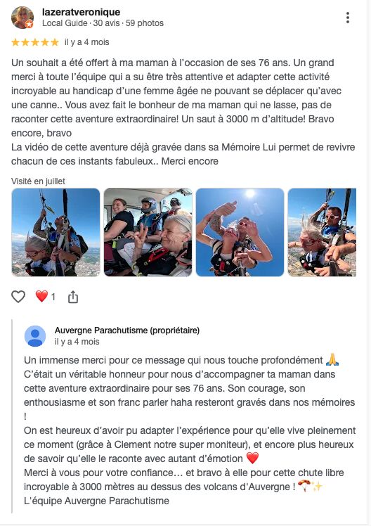 avis Auvergne parachutisme - famille côtier